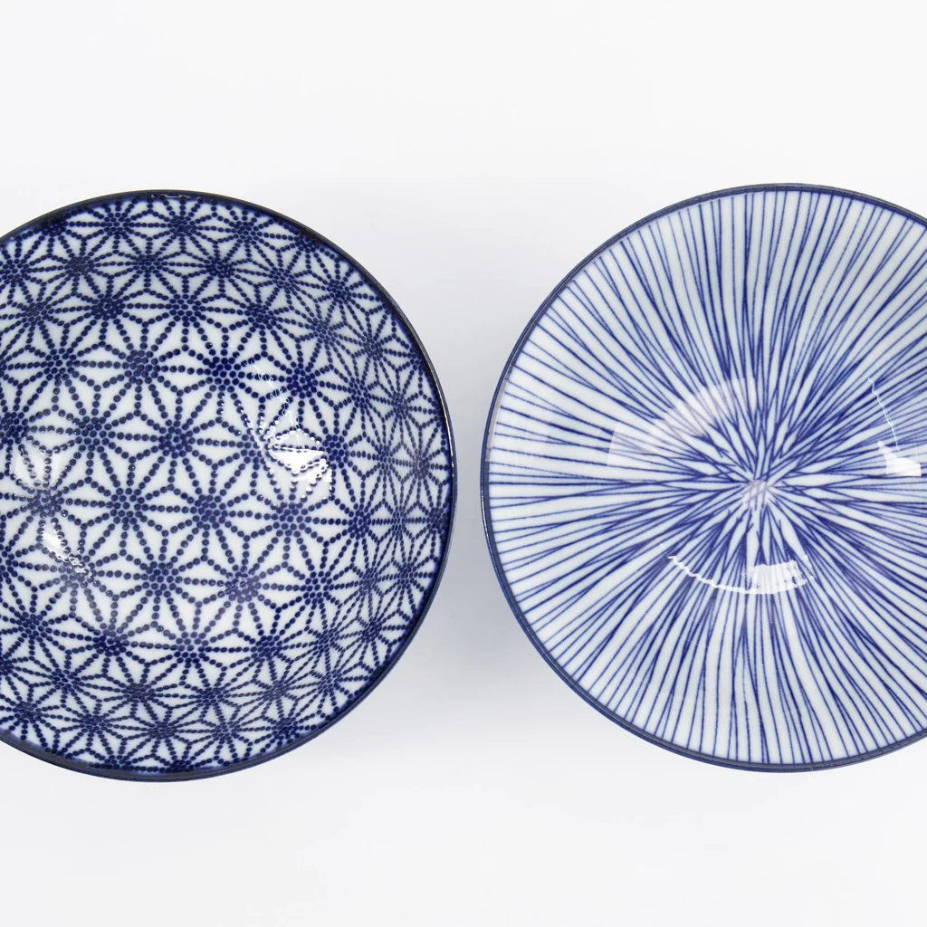 Nippon Blue Tayo Bowl Giftset 2pcs w/chopst. 15.2x6.7cm Star & Lines - Image 4