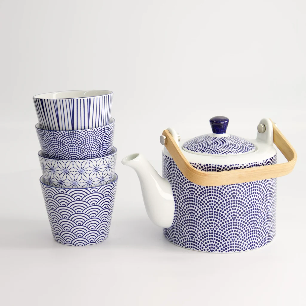 Nippon Blue Tea Giftset Dots 0.8lt w/ 4 Cups Lines-Star-Dots-Wave - Image 4