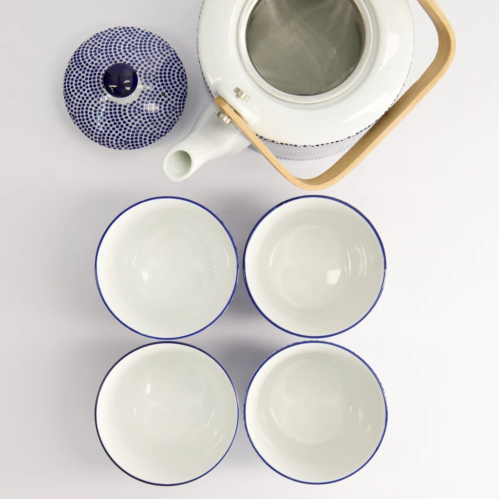 Nippon Blue Tea Giftset Dots 0.8lt w/ 4 Cups Lines-Star-Dots-Wave - Image 5