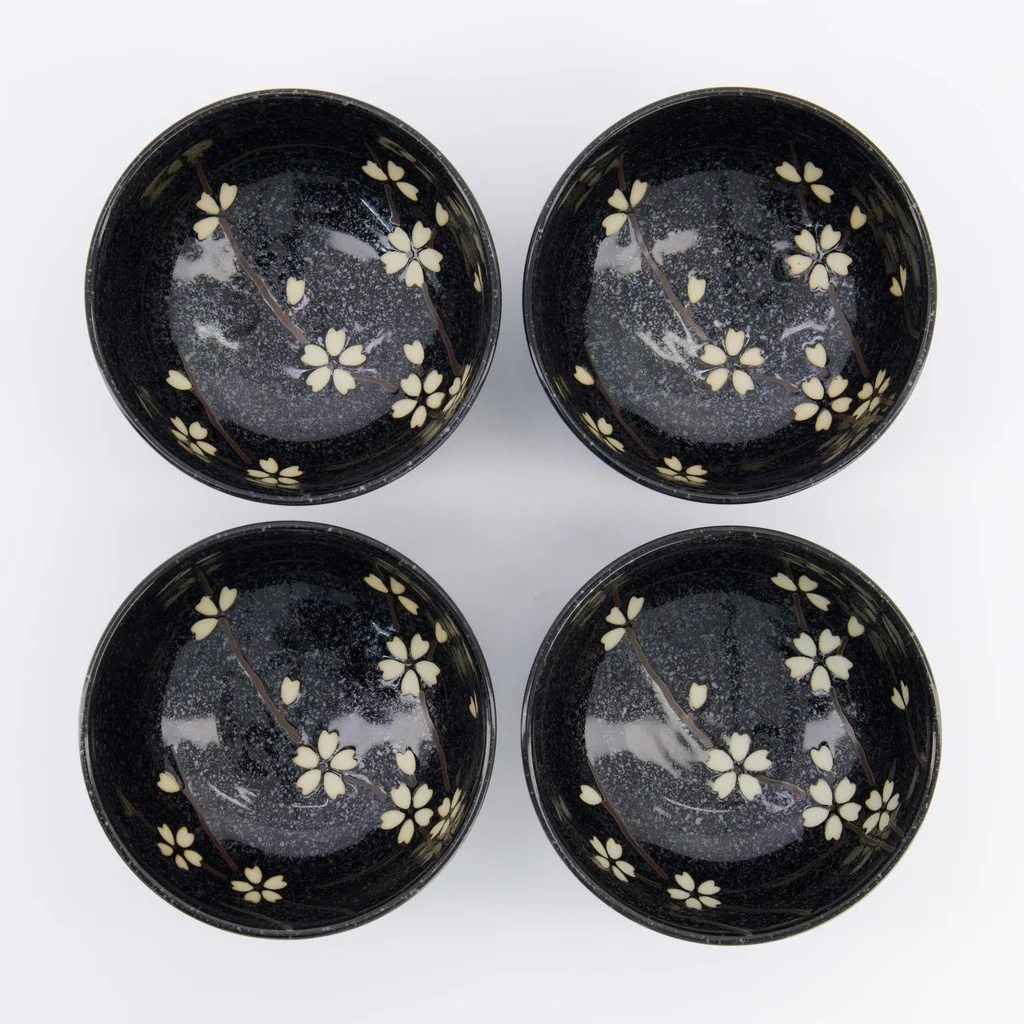 Sakura Bowl Giftset 4pcs 12.5x7cm 450ml Black - Image 2